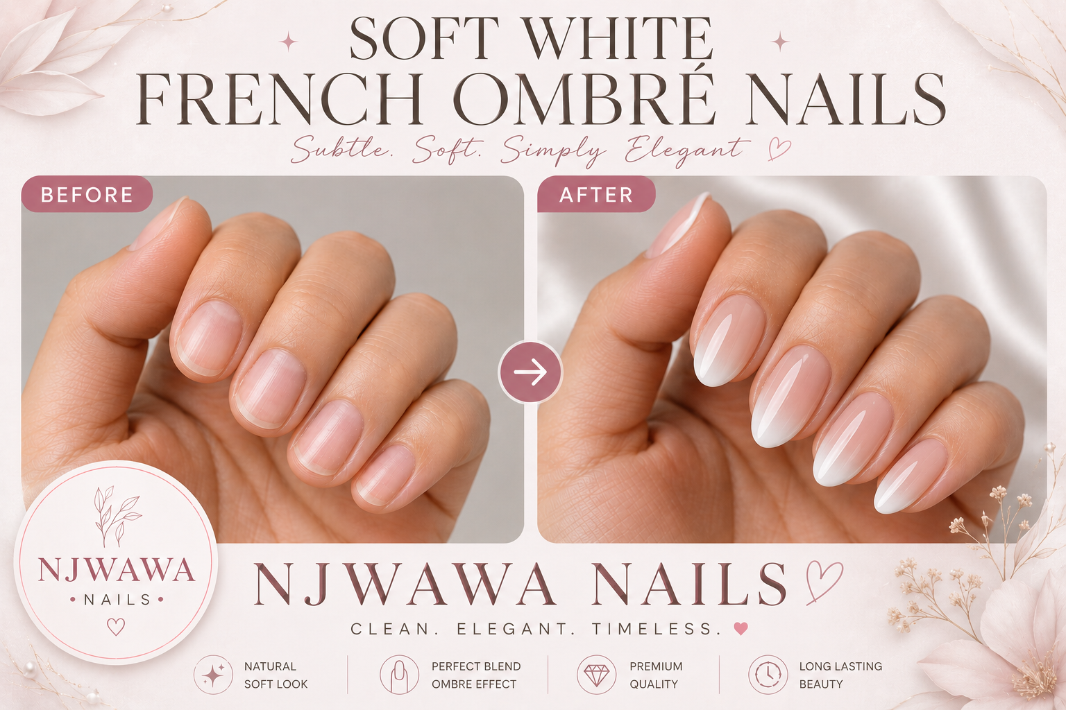 Soft white French ombré nails