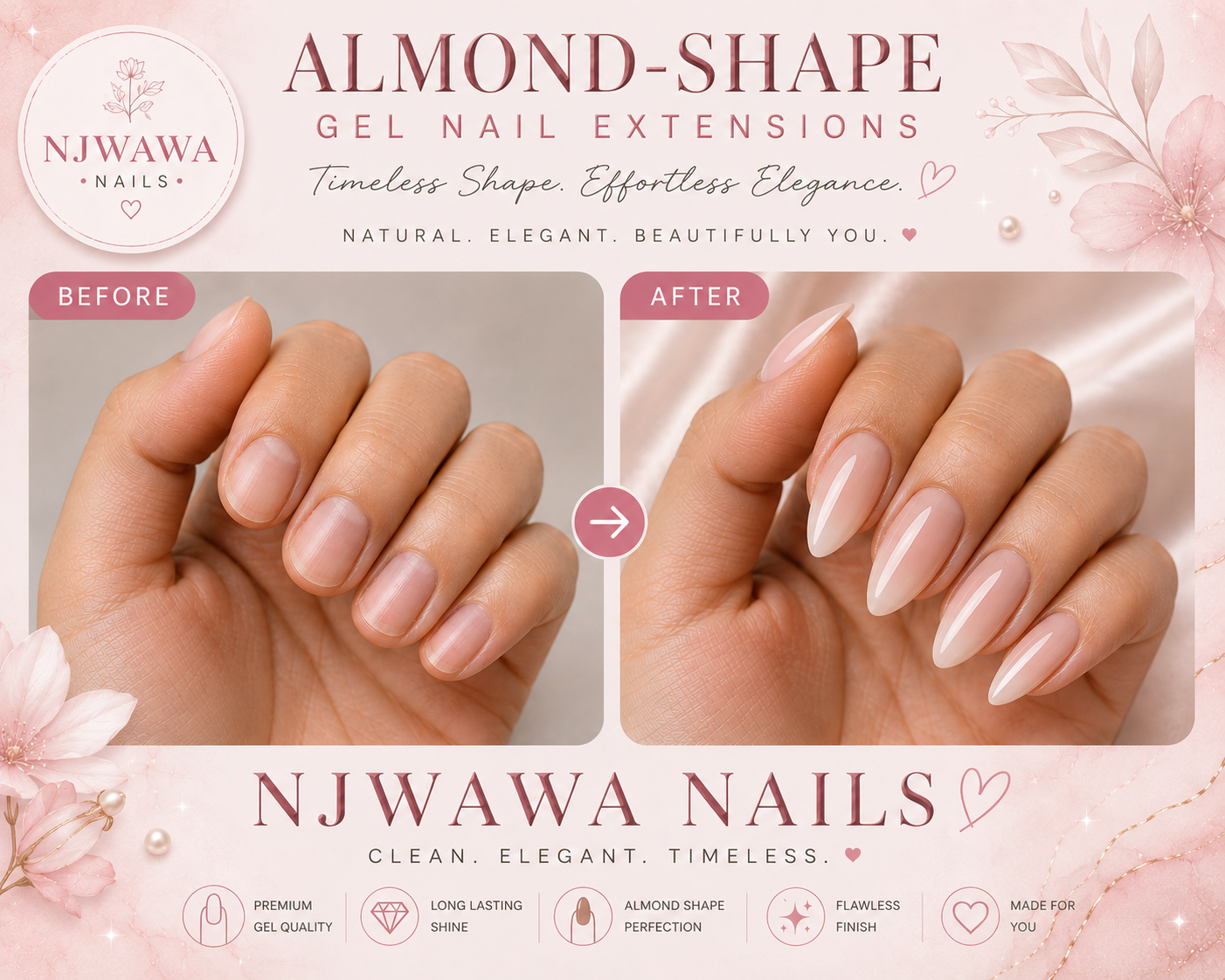 Almond-shape gel nail extensions
